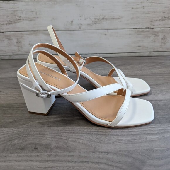 Lisa‎ Vicky  VIOLET-V Ankle Straps Block Heels White Leather Sandals  9M - Picture 1 of 9